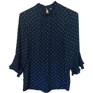 H&M navy blouse with white polka dots